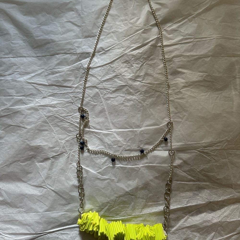 2 for $30 Chic Silver and Neon Yellow Ribbon Necklace by The Little Furrow Bee